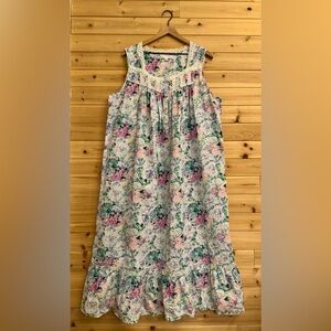 Eileen West XL Colorful Vintage Floral Print Lace Sleeveless Nightgown